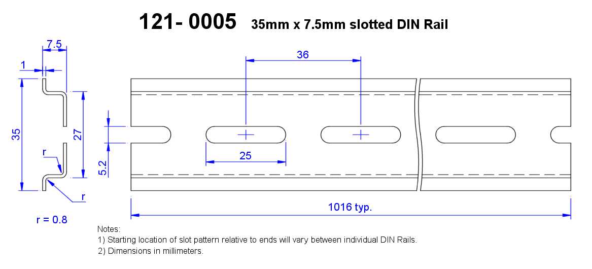121-0005 DIN Rail dimensions