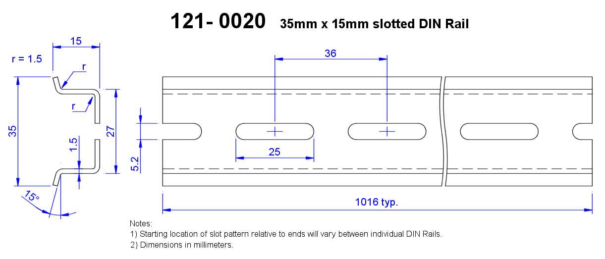 121-0020 DIN Rail dimensions
